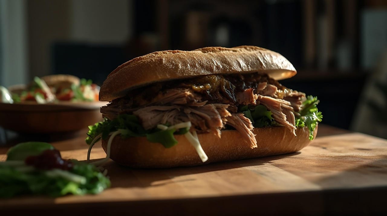 pork, frayed, burger, sandwich, meal, food, eat, usa, america, picnic, meat, vegetable, bread